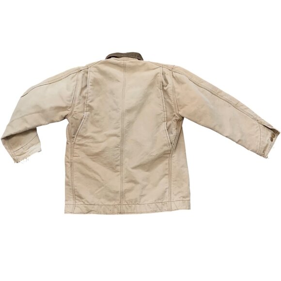 Vintage Carhartt Beige Chore Coat Corduroy Collar & Brass Buttons Sz 40 Oil Rig - Picture 9 of 11